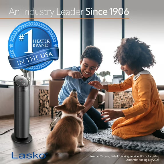Lasko 22" Ceramic Tower Heater with Remote — Stay Warm in Every Corner, Safely