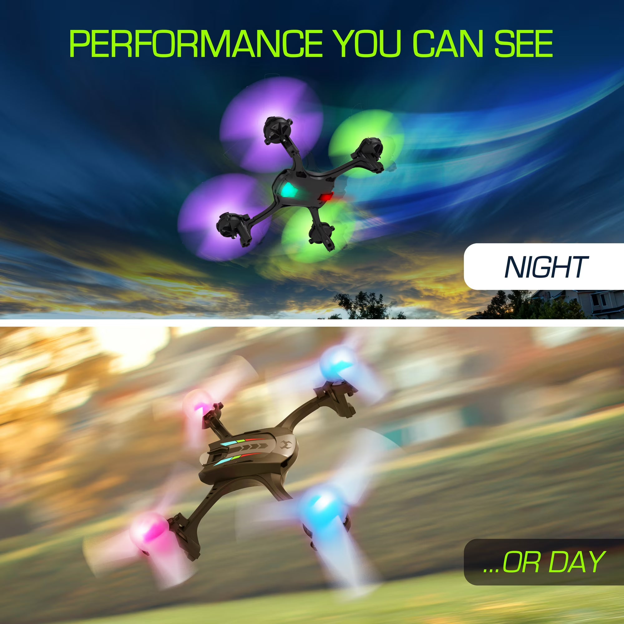 Sky Viper Nova Light FX Drone – RGB LED Light Show, 25+ Patterns, One-Touch Stunts, 330ft Range | For Teens & Adults