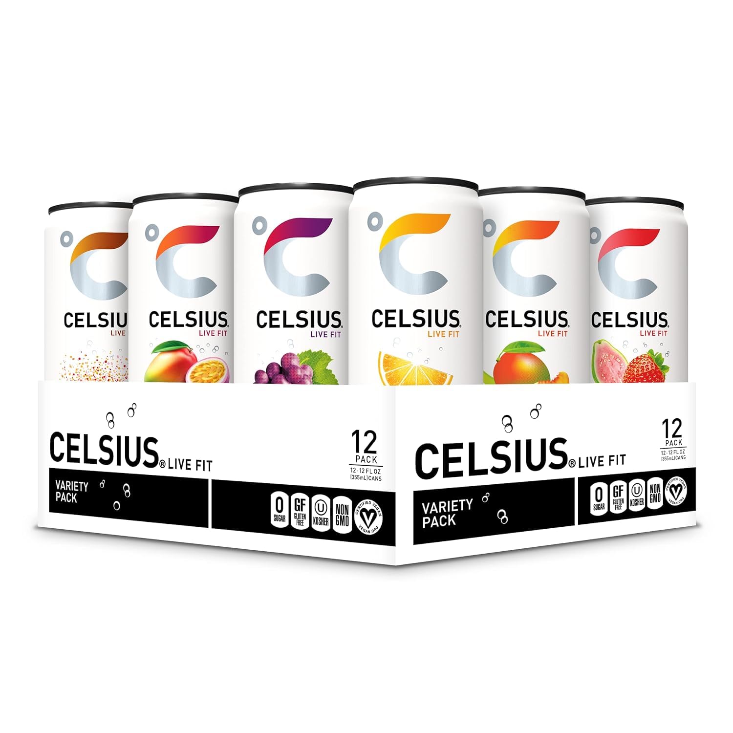 CELSIUS Assorted Flavors Official Variety Pack Energy Drinks 12 Fl Oz Pack of 12 – Zero Sugar Functional Essential Energy Beverage
