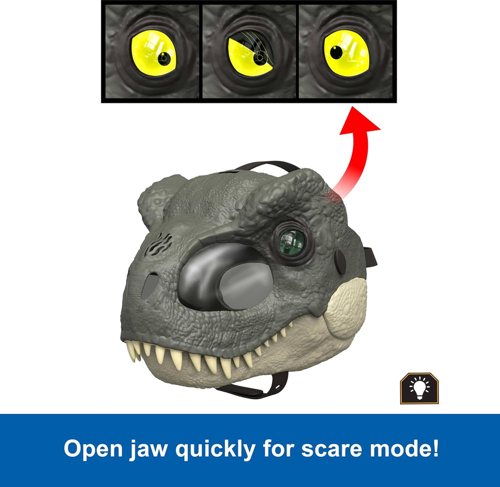 Jurassic World Rebirth T-Rex Rage 'N Roar Mask — LED Light-Up Eyes, 3-Level Roar & Scare Mode, Official Dinosaur Costume for Kids