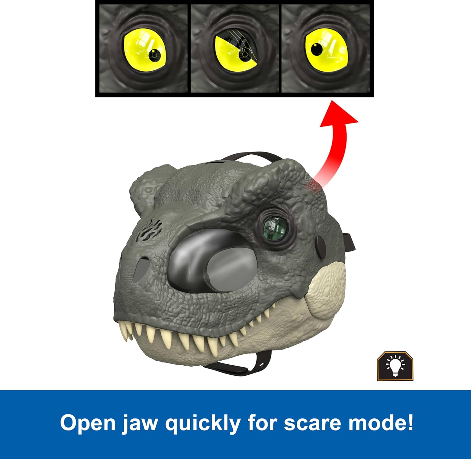Jurassic World Rebirth T-Rex Rage 'N Roar Mask — LED Light-Up Eyes, 3-Level Roar & Scare Mode, Official Dinosaur Costume for Kids