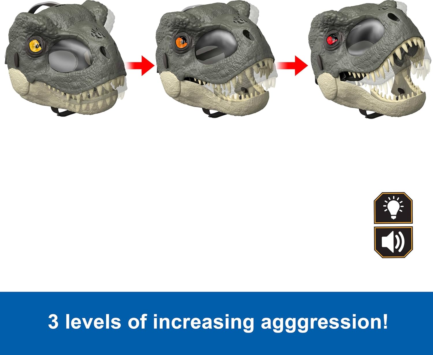 Jurassic World Rebirth T-Rex Rage 'N Roar Mask — LED Light-Up Eyes, 3-Level Roar & Scare Mode, Official Dinosaur Costume for Kids