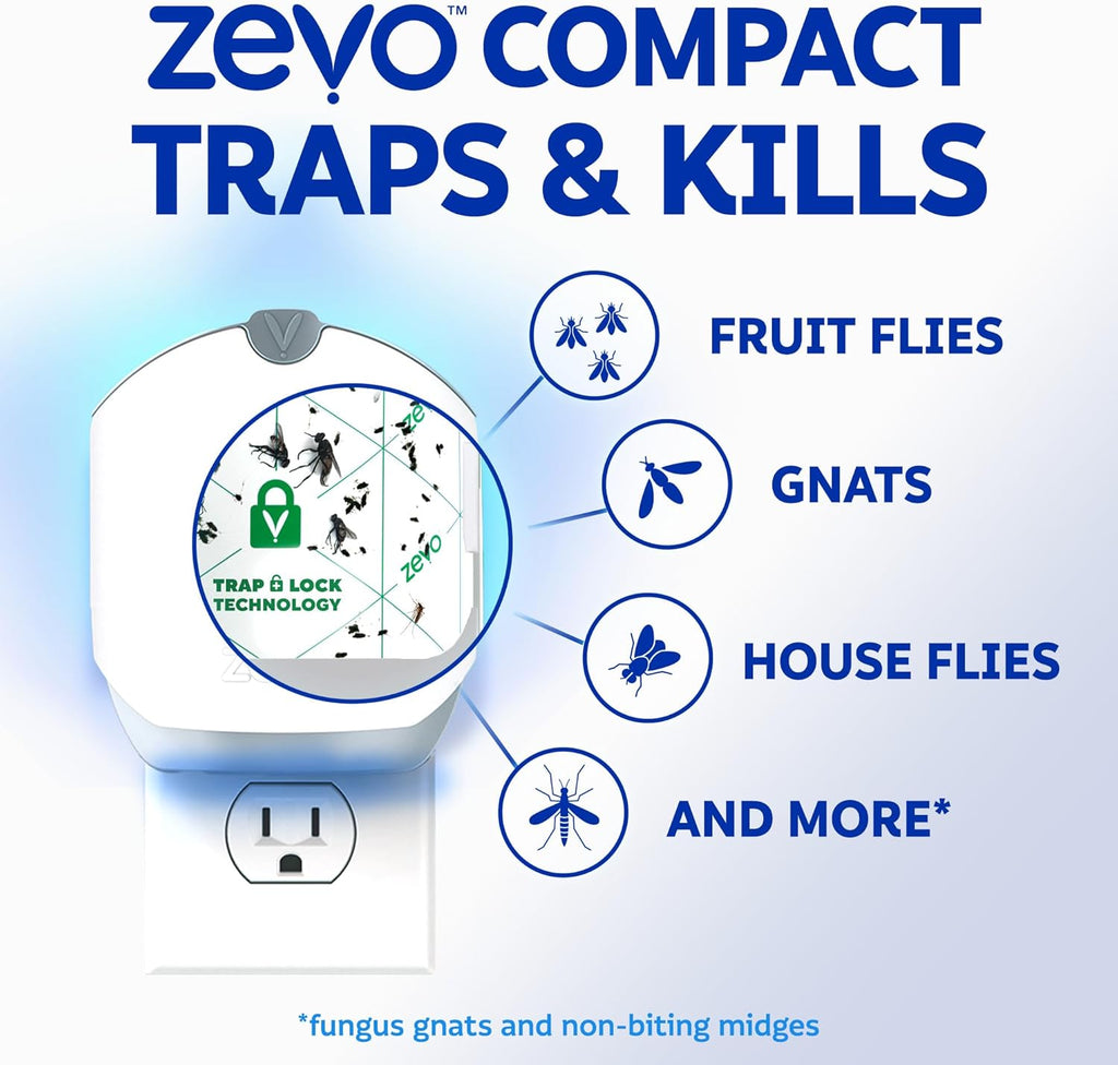 Zevo Compact Flying Insect Trap Refill Cartridges – Compatible with Zevo Compact & Plant Traps | Captures Fruit Flies, Gnats & House Flies | 2 Refill Pack