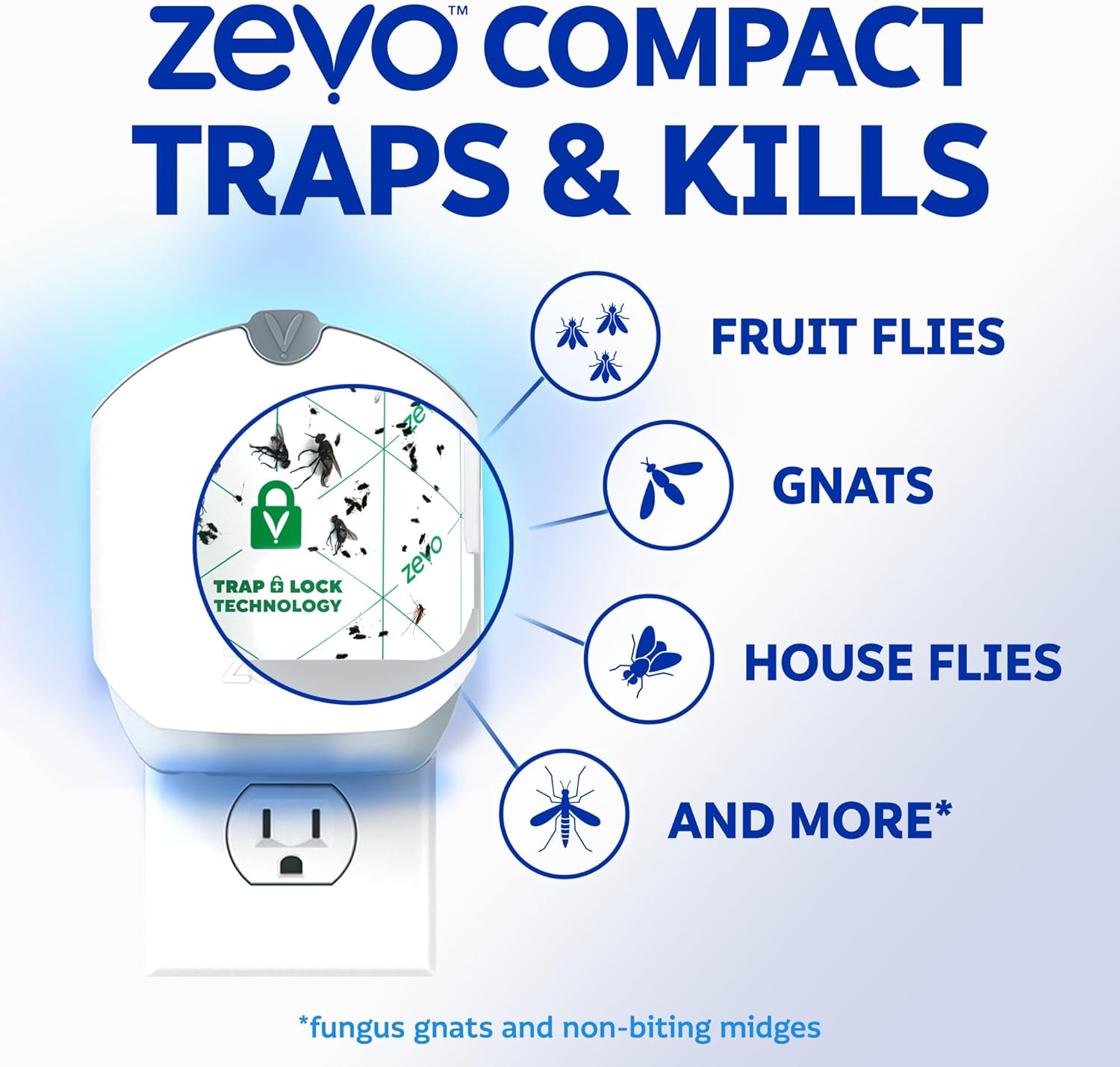 Zevo Compact Flying Insect Trap Refill Cartridges – Compatible with Zevo Compact & Plant Traps | Captures Fruit Flies, Gnats & House Flies | 2 Refill Pack