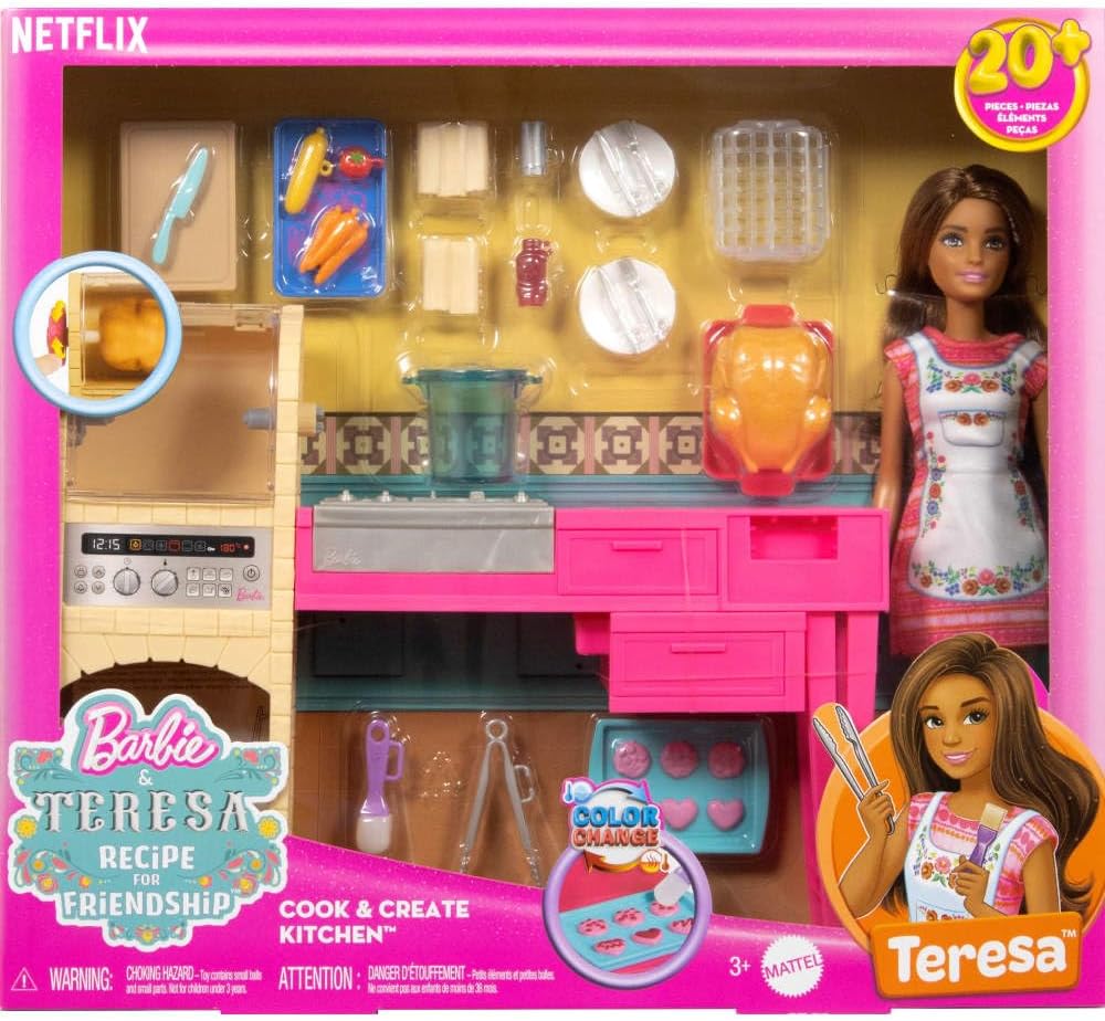 Barbie and Teresa Recipe for Friendship Doll and Kitchen Playset with 20+