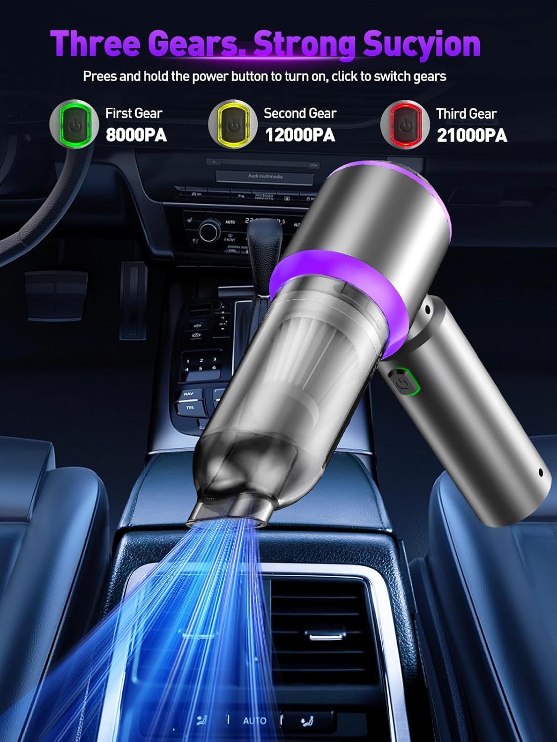IYOFINE 4-in-1 Cordless Handheld Vacuum & Air Duster — 80,000 RPM Brushless Motor, 21,000PA Suction, Vacuum + Blow + Inflate + Deflate, 40-Min Battery, Includes Storage Case (Purple)