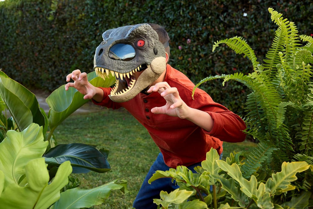 Jurassic World Rebirth T-Rex Rage 'N Roar Mask — LED Light-Up Eyes, 3-Level Roar & Scare Mode, Official Dinosaur Costume for Kids