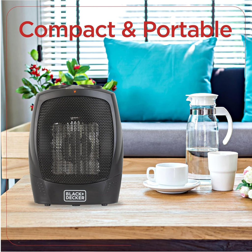BLACK+DECKER Personal Ceramic Space Heater – 1500W Desktop Heater with Thermostat, 3 Heat Settings & Safety Shutoff, Black