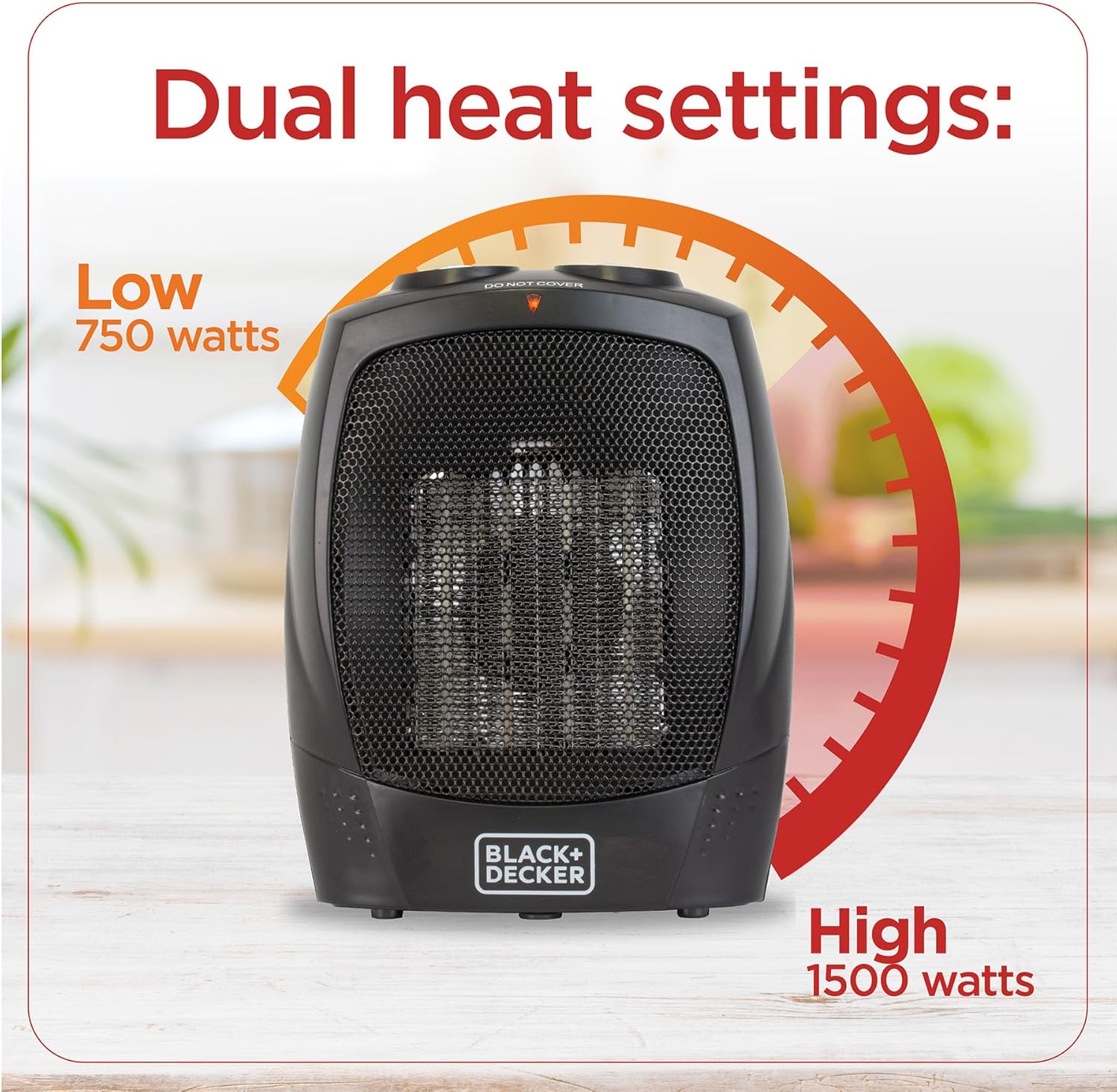 BLACK+DECKER Personal Ceramic Space Heater – 1500W Desktop Heater with Thermostat, 3 Heat Settings & Safety Shutoff, Black
