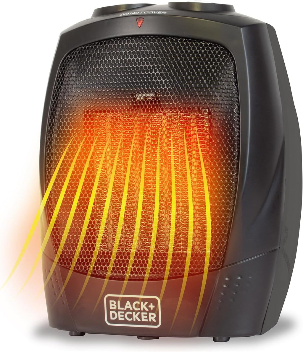BLACK+DECKER Personal Ceramic Space Heater – 1500W Desktop Heater with Thermostat, 3 Heat Settings & Safety Shutoff, Black